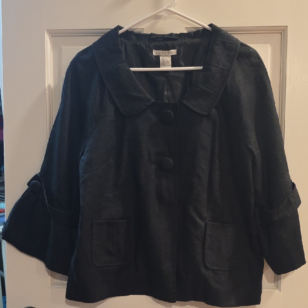 Tweeds Black Linen Buttoned Blazer